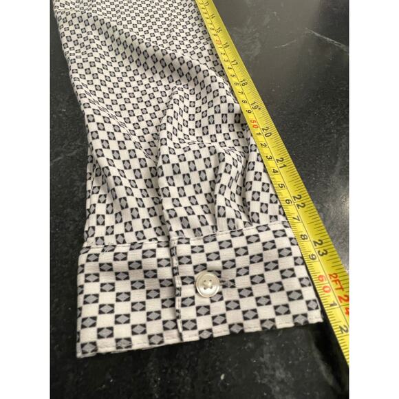 Ann Taylor Tailored button up blouse white and gray diamond Med - Picture 6 of 10